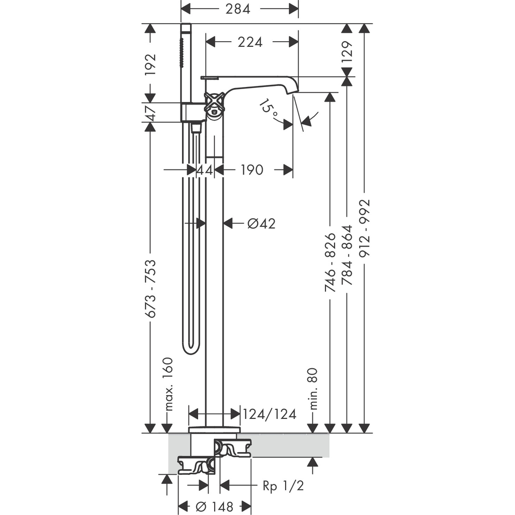 Vòi bồn tắm đặt sàn Axor Citterio E 36416000