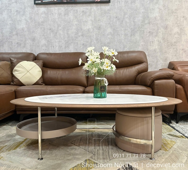 Bàn Trà Oval Mặt Đá Hiện Đại 419S