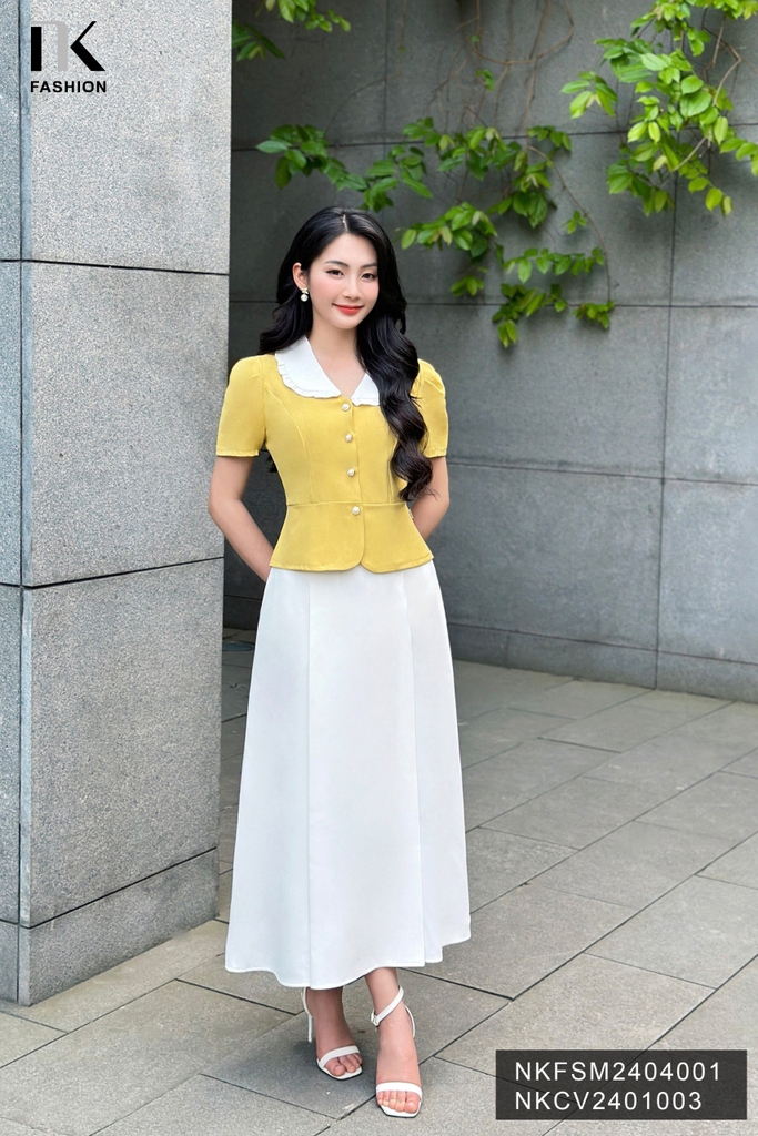 NK Fashion Áo Sơ Mi 7 Mảnh Phối Cổ Bèo Nữ Tính, Thanh Lịch NKFSM2404001