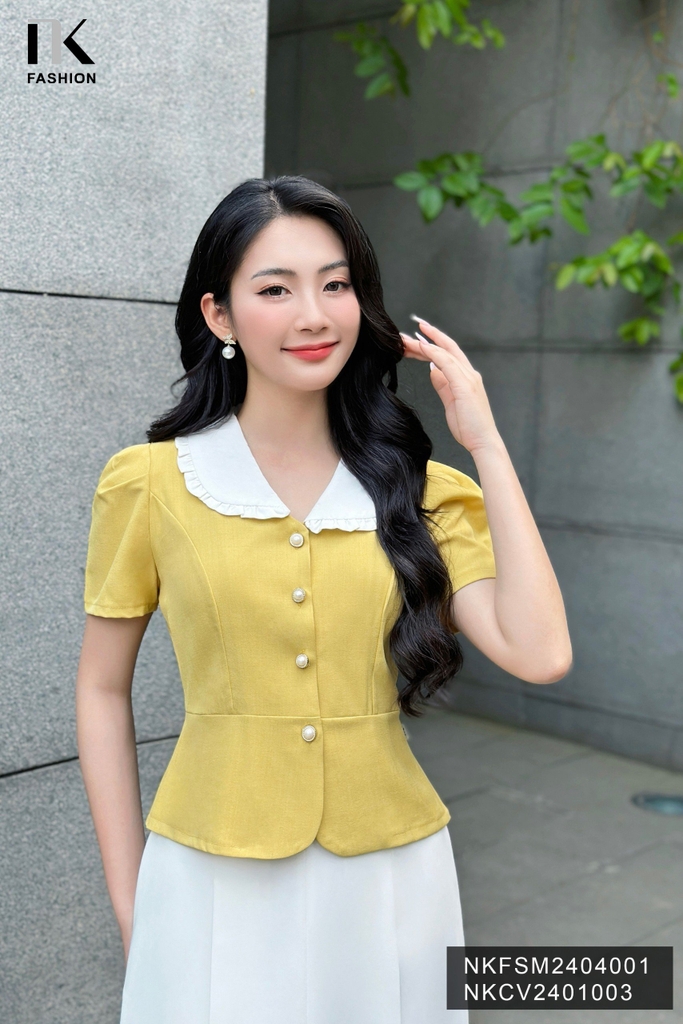 NK Fashion Áo Sơ Mi 7 Mảnh Phối Cổ Bèo Nữ Tính, Thanh Lịch NKFSM2404001