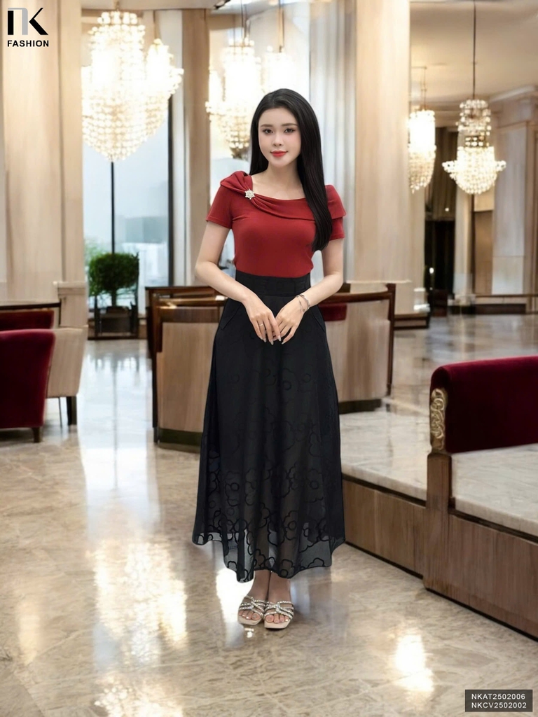 Áo Thun Vai Chùm Nhún Trẻ Trung, Nữ Tính Vải Mềm Mịn NKAT2502006 ( Ko kèm QU/CV/PK)