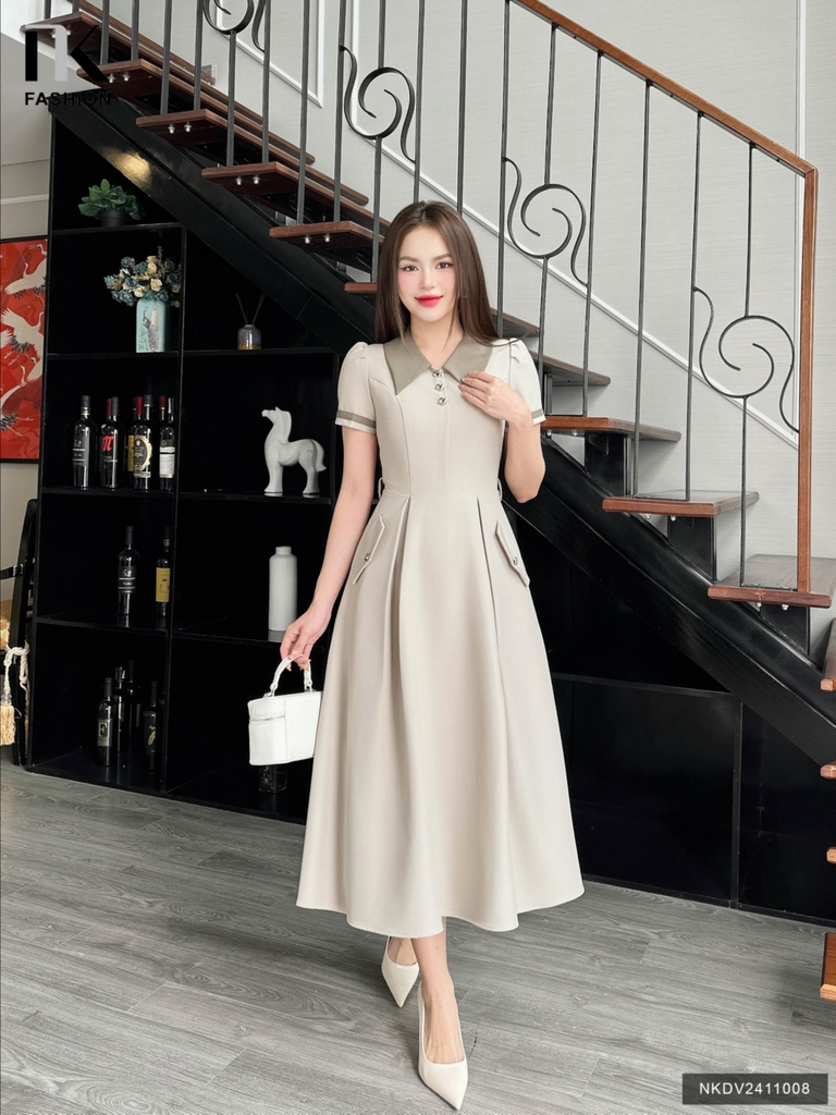 Đầm Phối Cổ Lady Nữ Tính Vải Mềm Mịn NKDV2411008 ( Ko kèm PK)