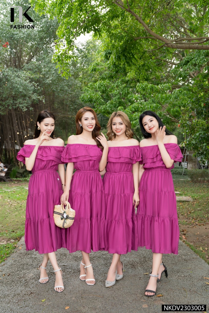Đầm Bèo Tầng Tơ Mặc Hai Kiểu Nk - Fashion NKDV2303005
