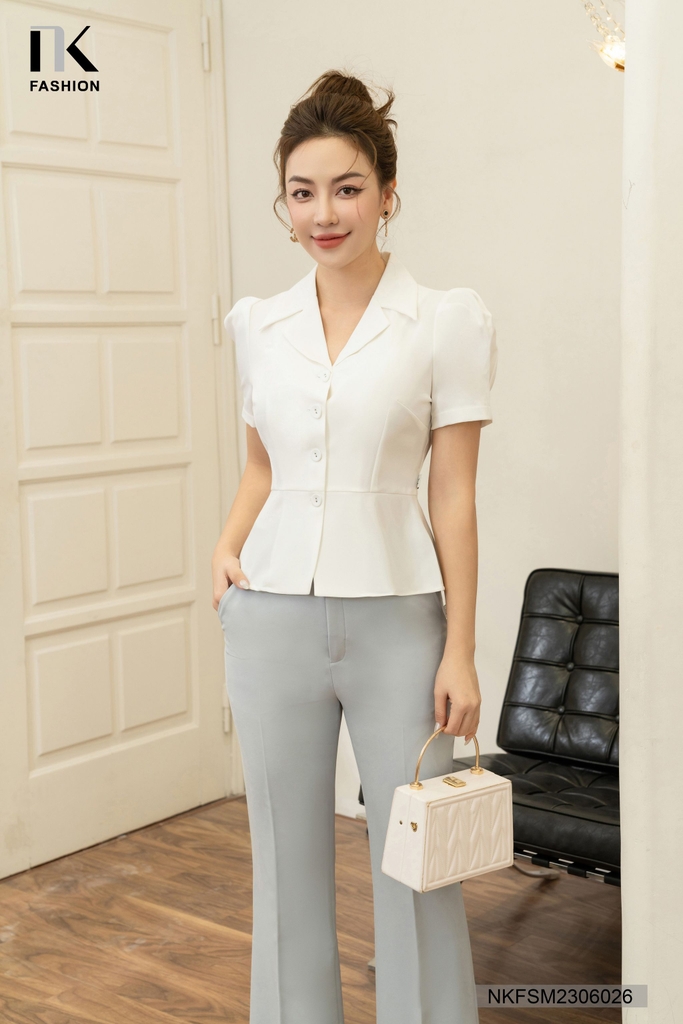Áo Kí Giả Dáng Peplum Cổ Ve Nhọn NKFSM2306026