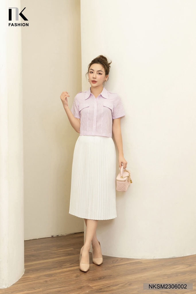 Áo Sơ Mi Croptop Cổ Đức Vạt Túi NKSM2306002