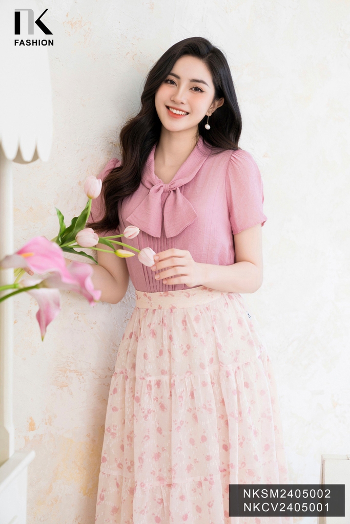Áo Sơ Mi Nơ Cổ Bấu Mí NK Fashion Công Sở Nữ Thanh Lịch Vải Mềm Mịn NKSM2405002