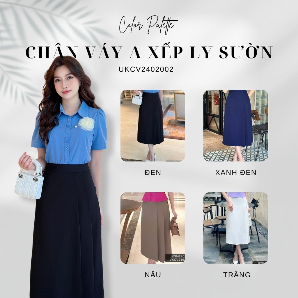 Chân váy chữ A xếp ly sườn Fashion chất liệu cao cấp không nhăn, công sở basic, dễ phối đồ UKCV2402002