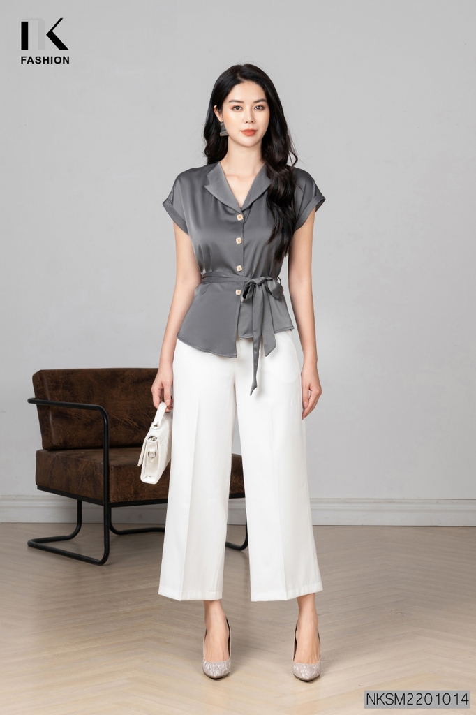 Sơ Mi Vai Chờm Nơ Đai NKSM2201014