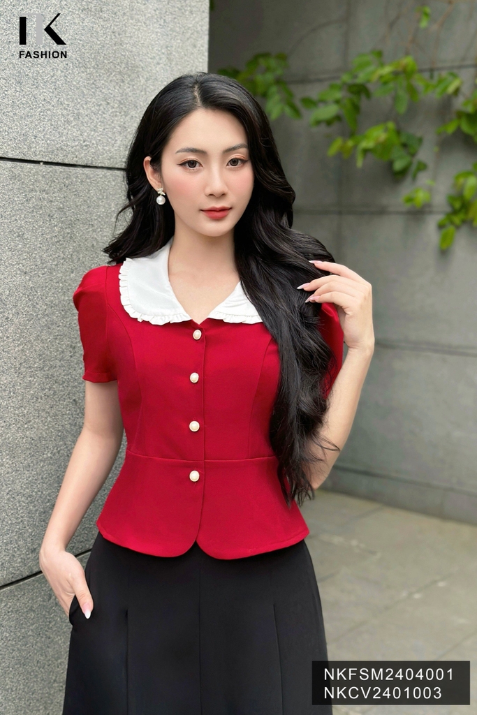 NK Fashion Áo Sơ Mi 7 Mảnh Phối Cổ Bèo Nữ Tính, Thanh Lịch NKFSM2404001