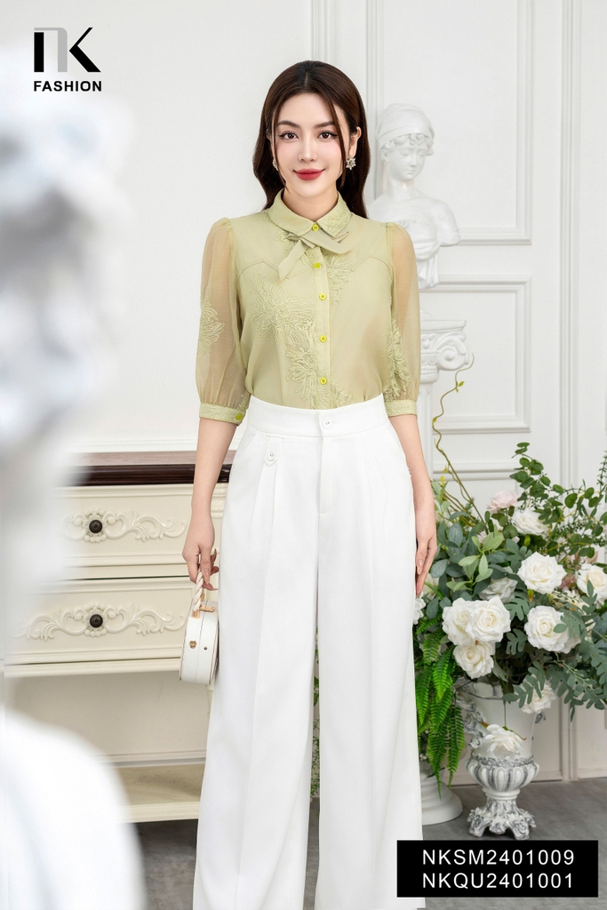 NK Fashion Quần Ống Suông Cơi Túi Cúc Bọc, Thanh Lịch NKQU2401001