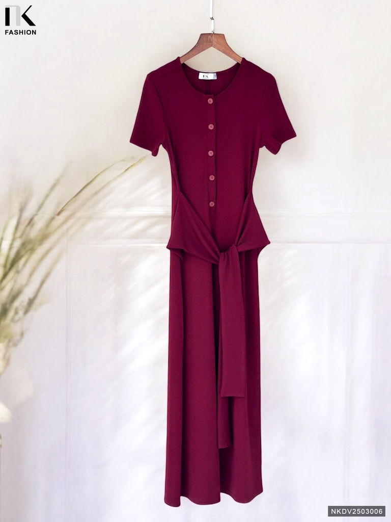 Đầm thun nẹp cúc vạt chéo dễ mặc, thoải mái NKDV2503006