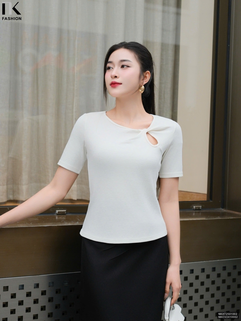 Áo Thun Xoắn Cổ NK Fashion Công Sở Nữ Thanh Lịch, Nữ Tính Vải Mềm Mịn NKAT2501002