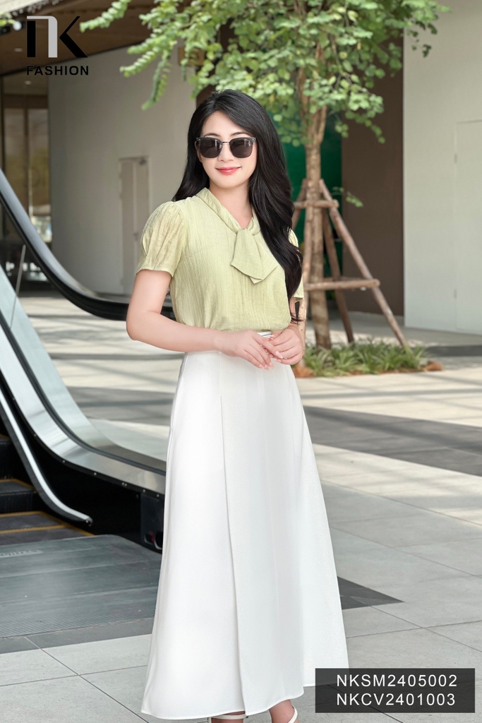 Áo Sơ Mi Nơ Cổ Bấu Mí NK Fashion Công Sở Nữ Thanh Lịch Vải Mềm Mịn NKSM2405002