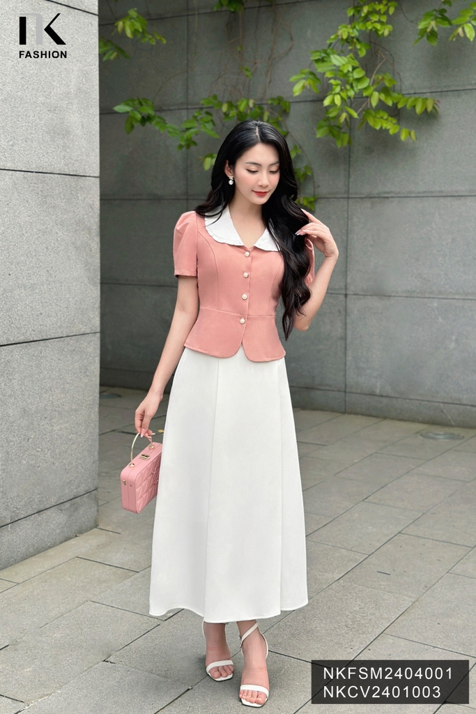 NK Fashion Áo Sơ Mi 7 Mảnh Phối Cổ Bèo Nữ Tính, Thanh Lịch NKFSM2404001