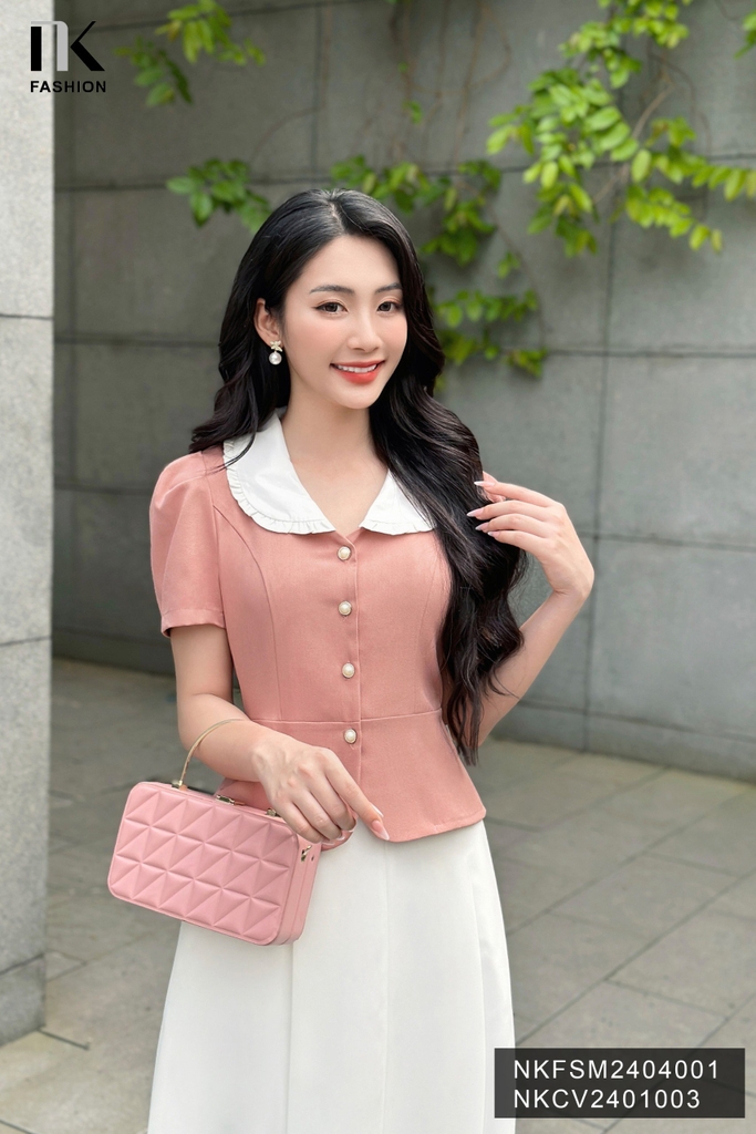 NK Fashion Áo Sơ Mi 7 Mảnh Phối Cổ Bèo Nữ Tính, Thanh Lịch NKFSM2404001