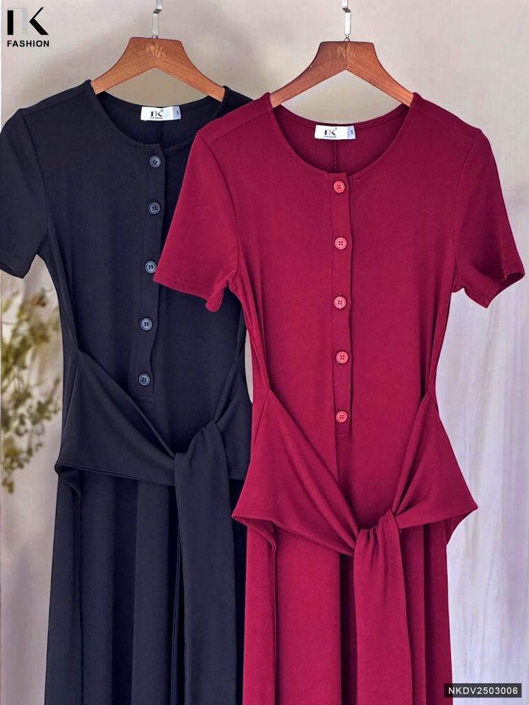 Đầm thun nẹp cúc vạt chéo dễ mặc, thoải mái NKDV2503006