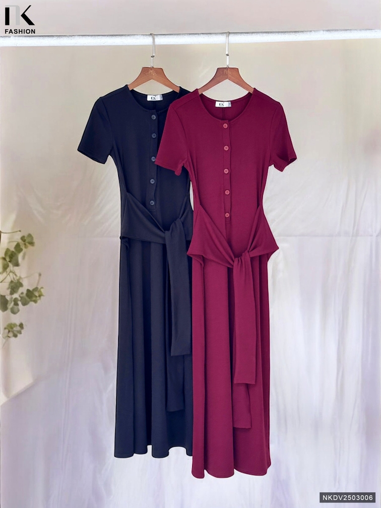 Đầm thun nẹp cúc vạt chéo dễ mặc, thoải mái NKDV2503006