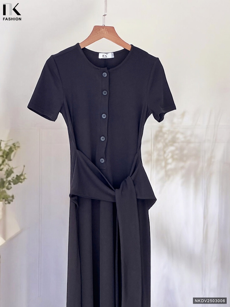 Đầm thun nẹp cúc vạt chéo dễ mặc, thoải mái NKDV2503006