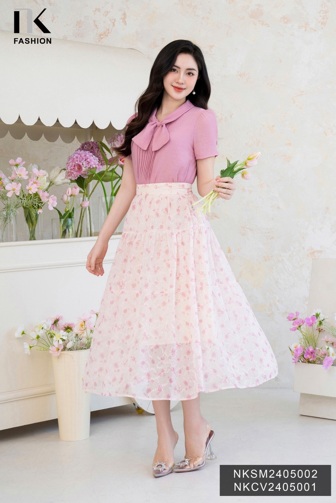 Áo Sơ Mi Nơ Cổ Bấu Mí NK Fashion Công Sở Nữ Thanh Lịch Vải Mềm Mịn NKSM2405002