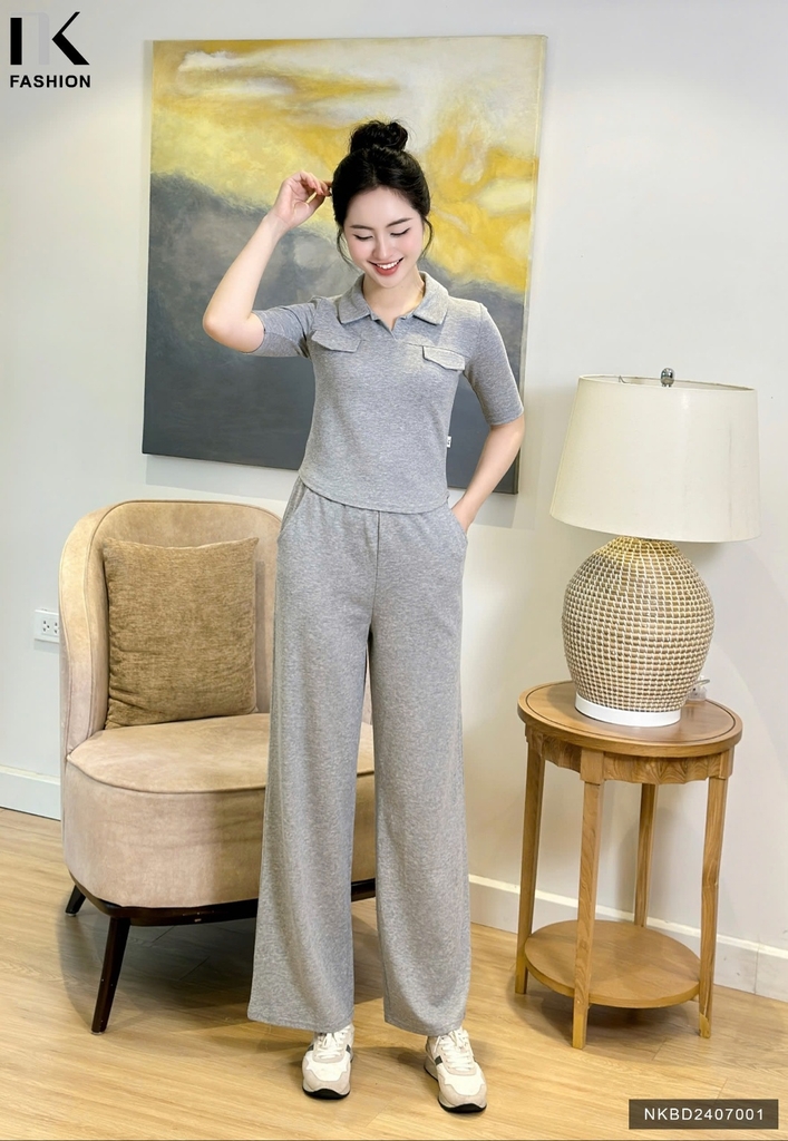 Set thể thao tay lỡ cổ bẻ trẻ trung, hiện đại, tôn dáng NKBD2407001