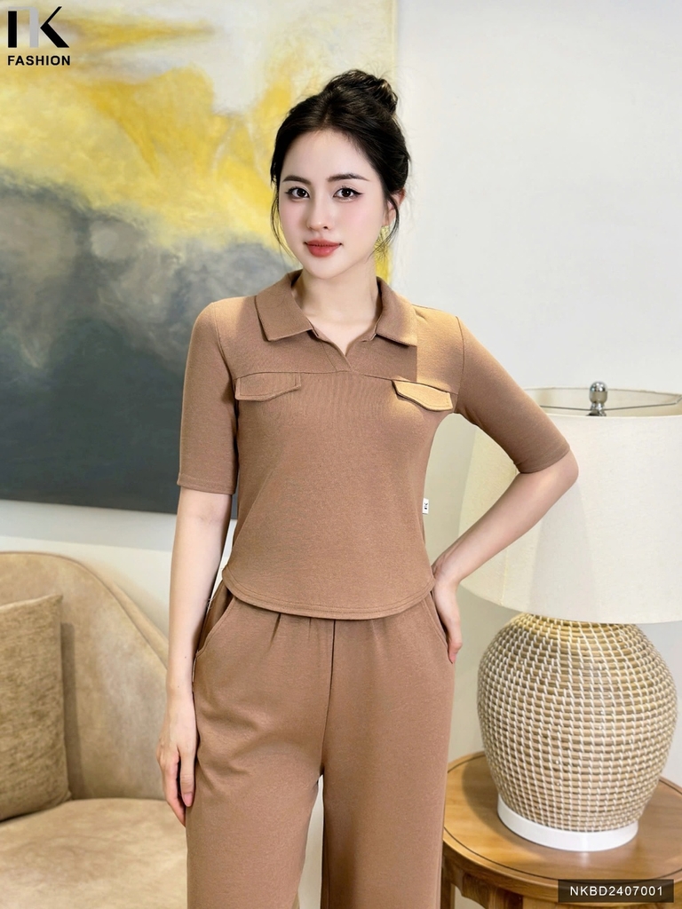 Set thể thao tay lỡ cổ bẻ trẻ trung, hiện đại, tôn dáng NKBD2407001