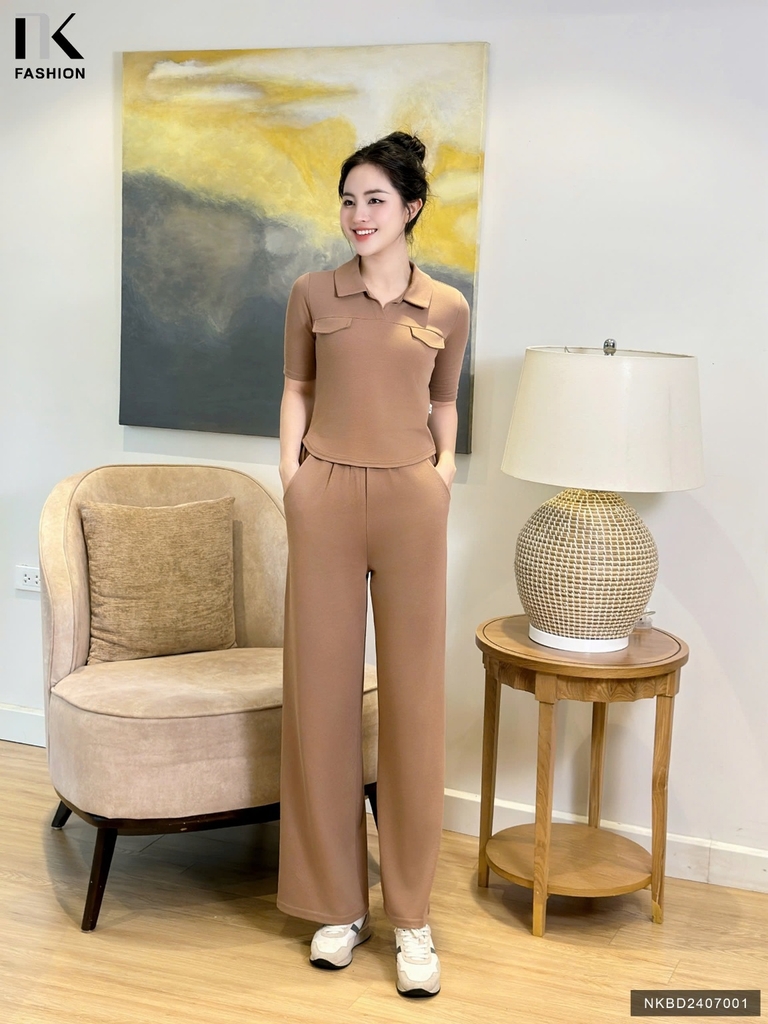 Set thể thao tay lỡ cổ bẻ trẻ trung, hiện đại, tôn dáng NKBD2407001