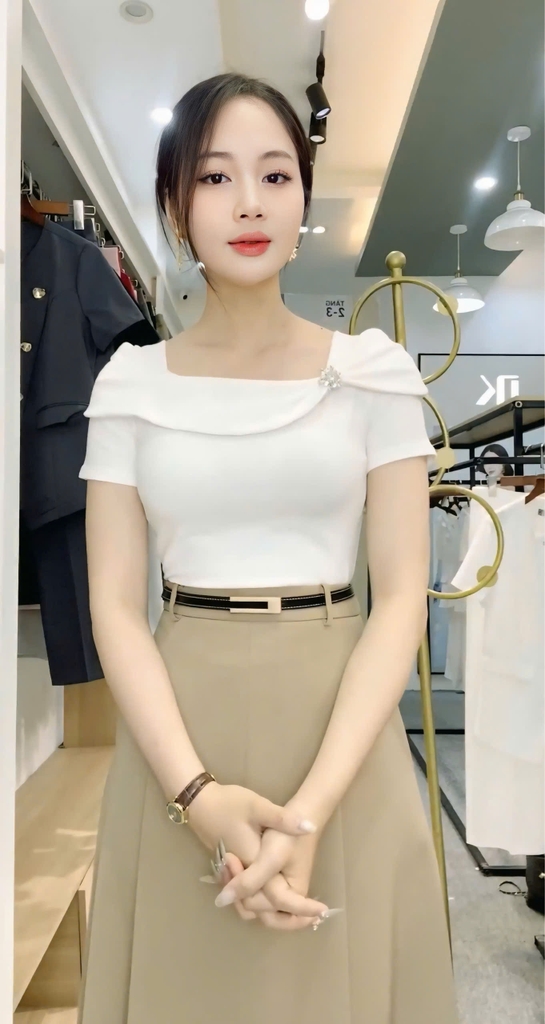 Áo Thun Vai Chùm Nhún Trẻ Trung, Nữ Tính Vải Mềm Mịn NKAT2502006 ( Ko kèm QU/CV/PK)