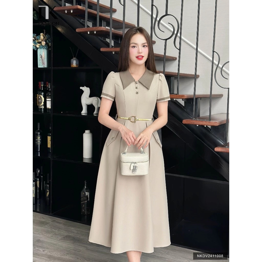 Đầm Phối Cổ Lady Nữ Tính Vải Mềm Mịn NKDV2411008 ( Ko kèm PK)