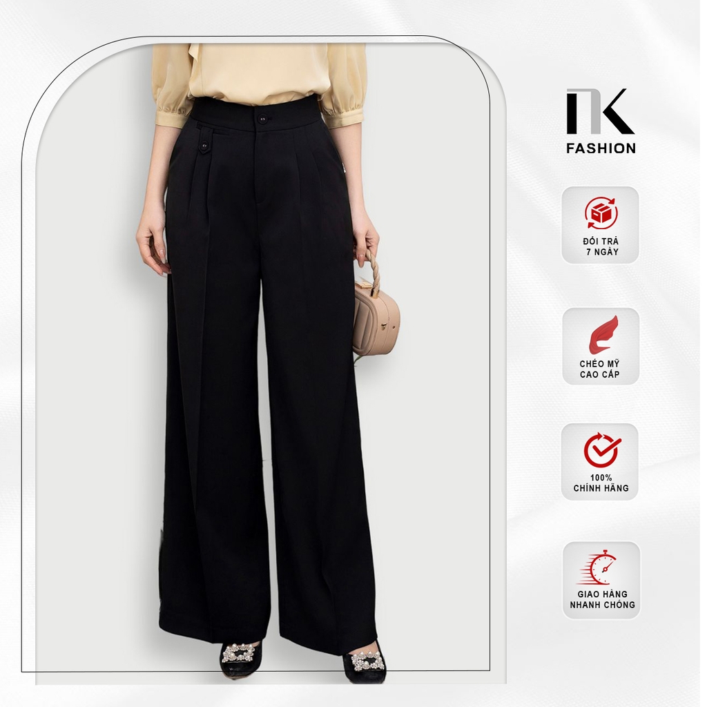 NK Fashion Quần Ống Suông Cơi Túi Cúc Bọc, Thanh Lịch NKQU2401001