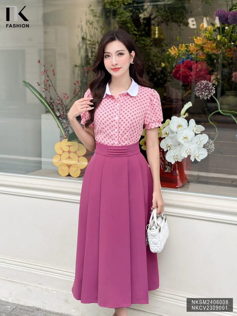 Áo Sơ Mi Cộc Tay Hoạ Tiết Phối Cổ NK Fashion Công Sở Nữ Thanh Lịch Vải Mềm Mịn NKSM2406008