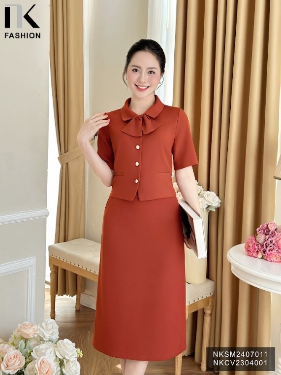 Áo Sơ Mi Cổ Sen Nơ Rời Cúc Ngọc NK Fashion Công Sở Nữ Tiểu Thư, Thanh Lịch NKSM2407011