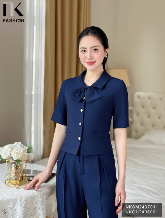 Áo Sơ Mi Cổ Sen Nơ Rời Cúc Ngọc NK Fashion Công Sở Nữ Tiểu Thư, Thanh Lịch NKSM2407011
