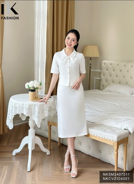 Áo Sơ Mi Cổ Sen Nơ Rời Cúc Ngọc NK Fashion Công Sở Nữ Tiểu Thư, Thanh Lịch NKSM2407011