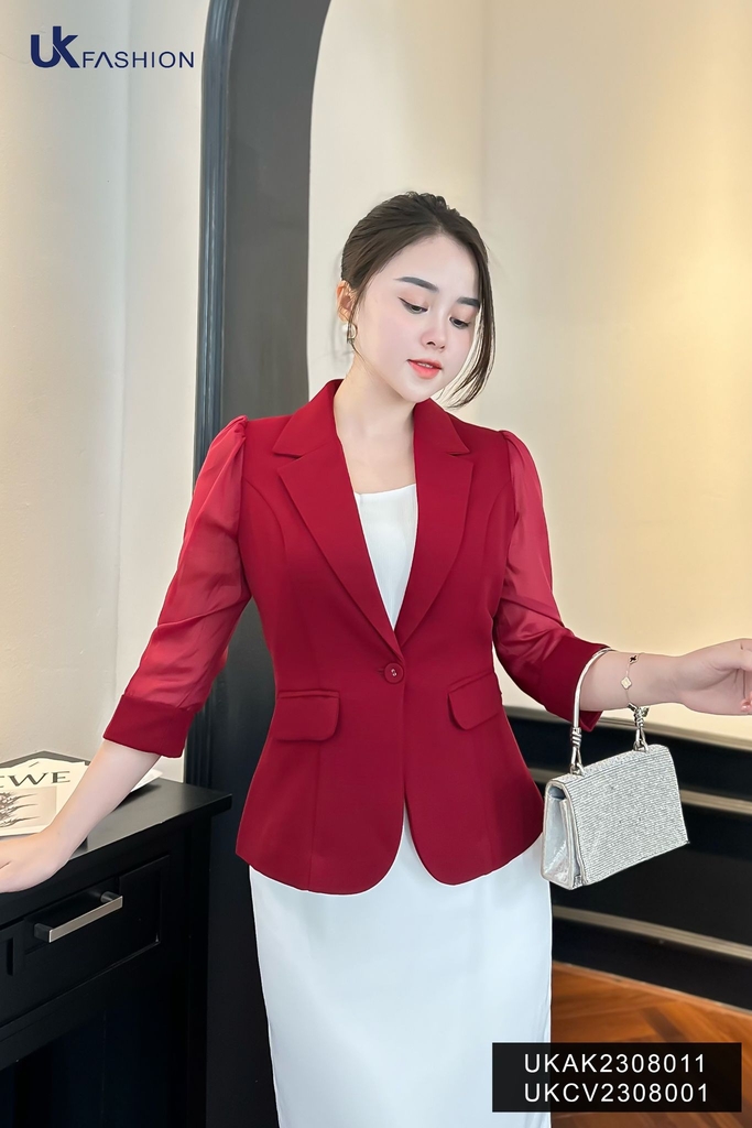Áo Vest 1 Lớp Phối Tay Lỡ UKAK2308011 NK Fashion Thời Trang Công Sở Nữ, Sạng Trọng Chất Liệu Cao Cấp, Lên Form Đứng Dáng