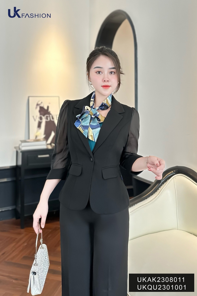 Áo Vest 1 Lớp Phối Tay Lỡ UKAK2308011 NK Fashion Thời Trang Công Sở Nữ, Sạng Trọng Chất Liệu Cao Cấp, Lên Form Đứng Dáng