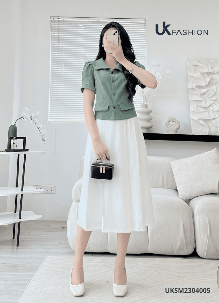 Áo Sơ Mi Cúc Nẹp 2 Nắp Túi Dáng Croptop UK UKSM2304005