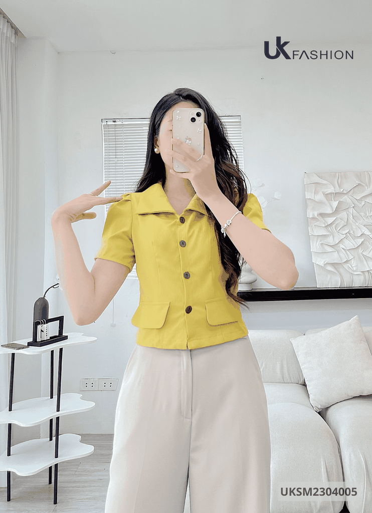 Áo Sơ Mi Cúc Nẹp 2 Nắp Túi Dáng Croptop UK UKSM2304005