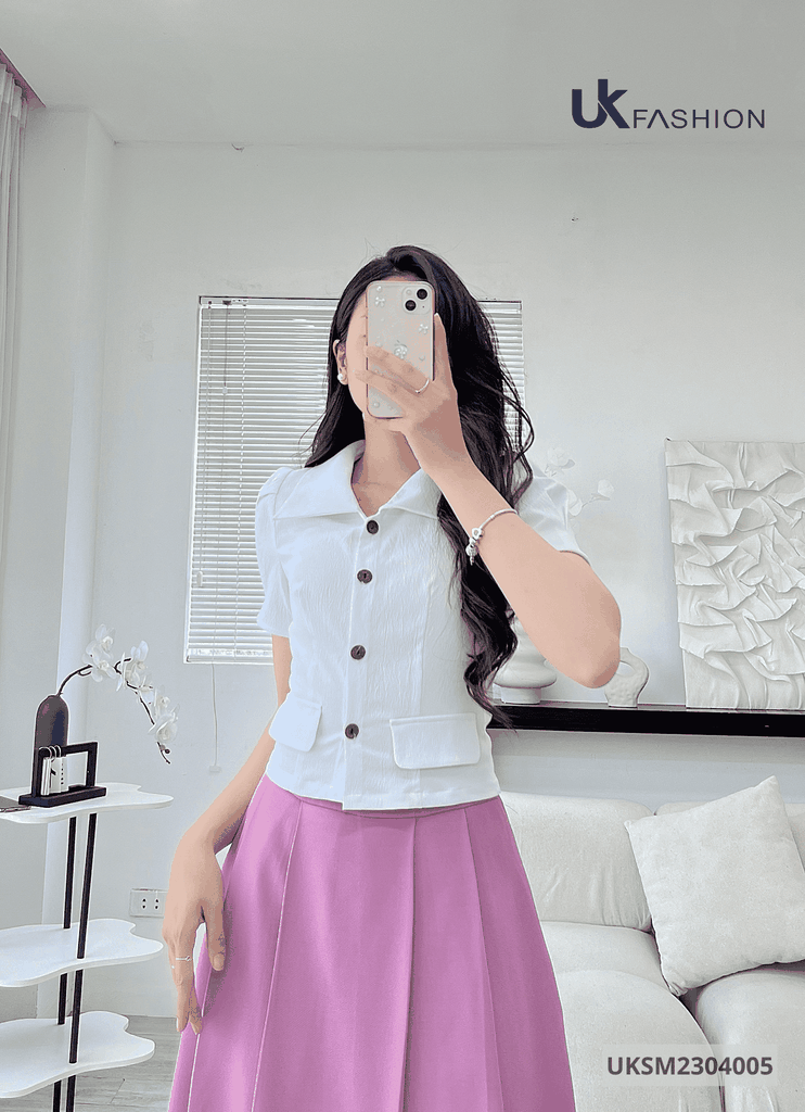 Áo Sơ Mi Cúc Nẹp 2 Nắp Túi Dáng Croptop UK UKSM2304005