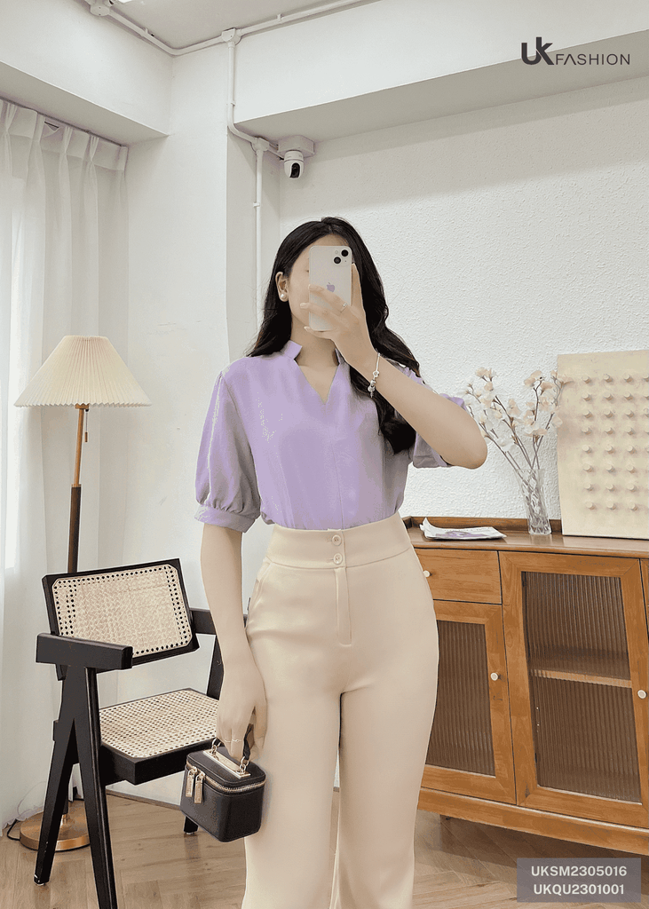 Áo Sơ Mi Dáng Rộng Đuôi Tôm V Cổ UK Fashion Chất Liệu Cao Cấp, Thoáng Mát UKSM2305016