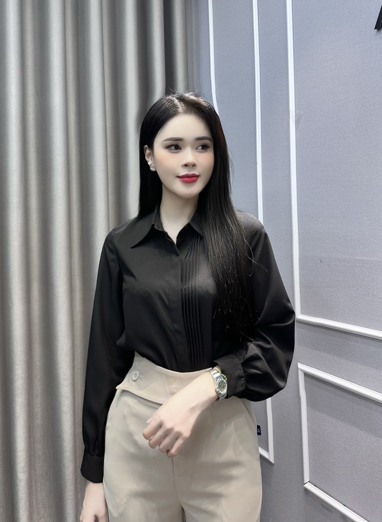 Áo Sơ Mi Cổ Đức Bấu Mí UK Fashion Công Sở Nữ Thanh Lịch Vải Mềm Mịn UKSM2407007