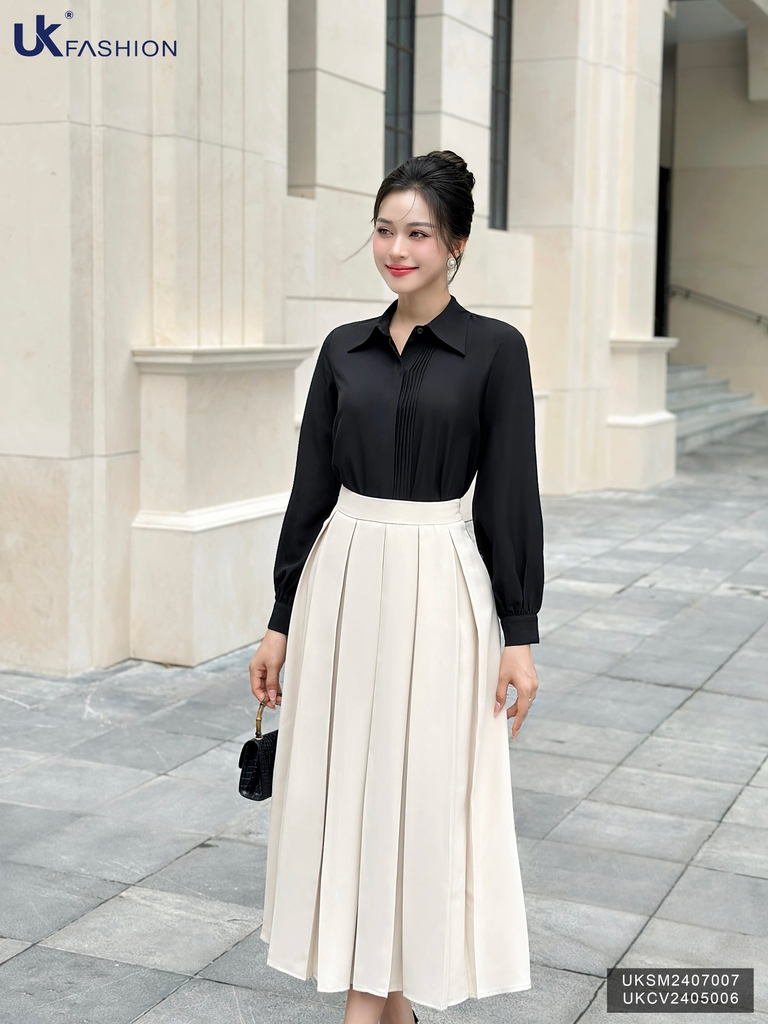 Áo Sơ Mi Cổ Đức Bấu Mí UK Fashion Công Sở Nữ Thanh Lịch Vải Mềm Mịn UKSM2407007