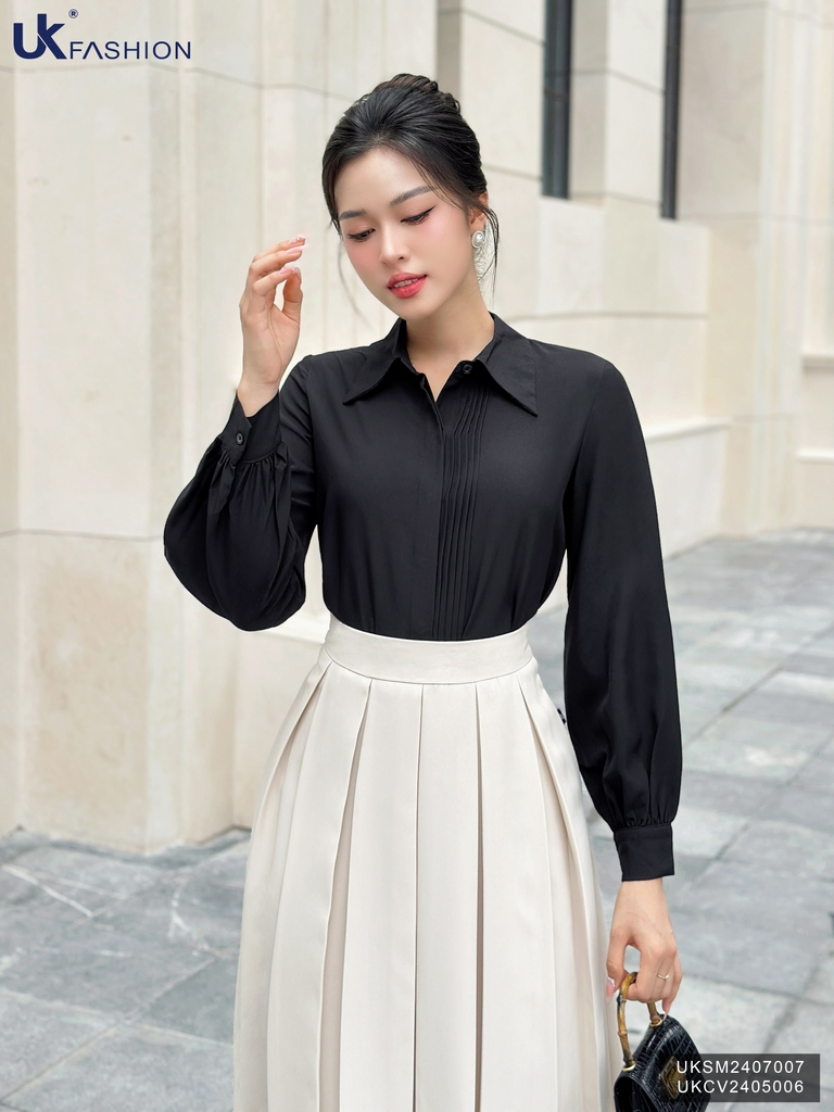 Áo Sơ Mi Cổ Đức Bấu Mí UK Fashion Công Sở Nữ Thanh Lịch Vải Mềm Mịn UKSM2407007