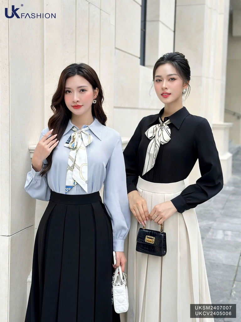 Áo Sơ Mi Cổ Đức Bấu Mí UK Fashion Công Sở Nữ Thanh Lịch Vải Mềm Mịn UKSM2407007