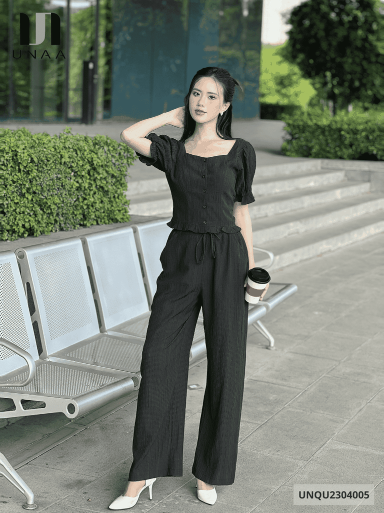 Quần ống rộng nữ ống xuông cạp chun thời trang Unaa Fashion cực trendy, hack dáng UNQU2304005