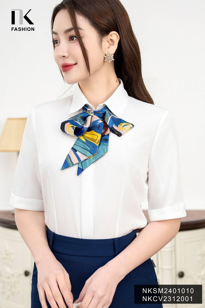 Áo Sơ Mi Cổ Đức Tay Lỡ Lơ Vê Xẻ, Thanh Lịch NKSM2401010