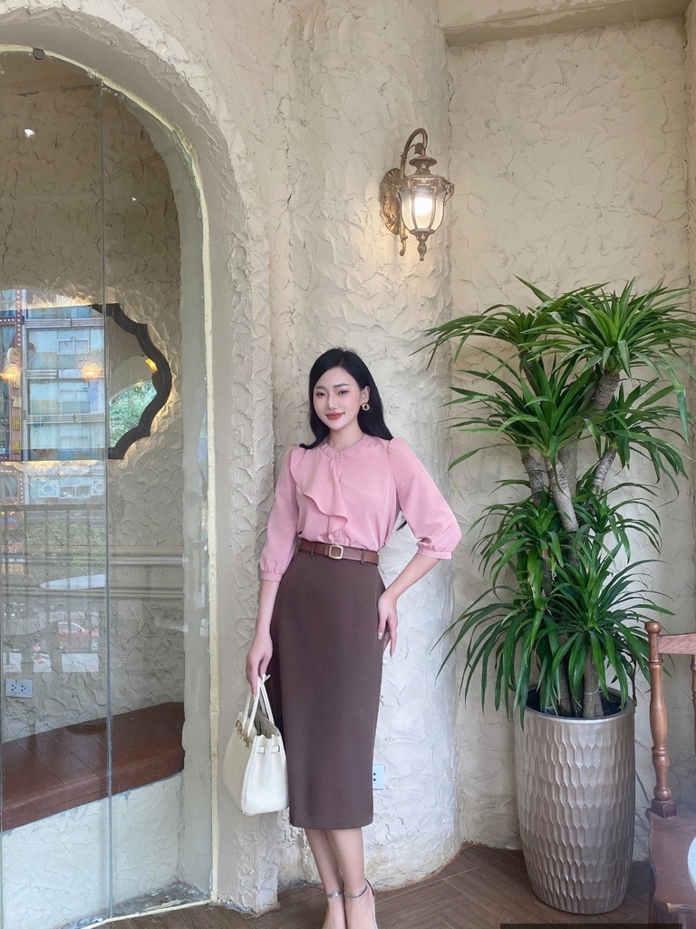 Áo Sơ mi cổ tàu bèo lệch UK Fashion chất liệu lụa cao cấp, chống nhăn, vải mềm mát, thời trang công sở nữ UKSM2401007