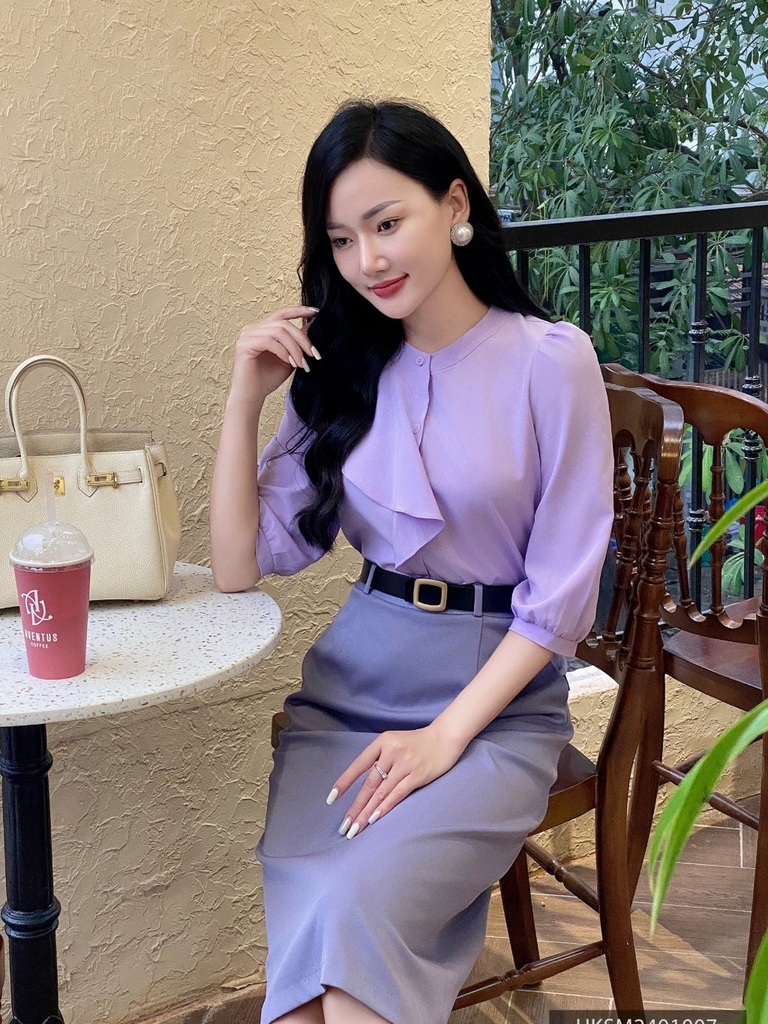 Áo Sơ mi cổ tàu bèo lệch UK Fashion chất liệu lụa cao cấp, chống nhăn, vải mềm mát, thời trang công sở nữ UKSM2401007