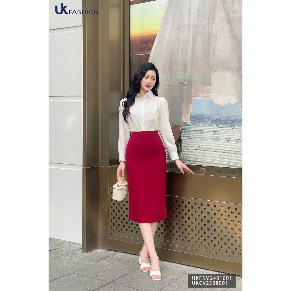 Sơ mi cổ sen tay dài bồng vai Uk fashion, áo tiểu thư, basic cho quý cô công sở, chất vải nhập hàn UKFSM2401001