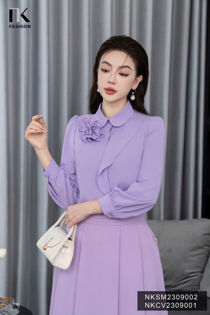 Áo Sơ Mi Dài Tay Cổ Đức Hoa Bèo Vai NKSM2309002