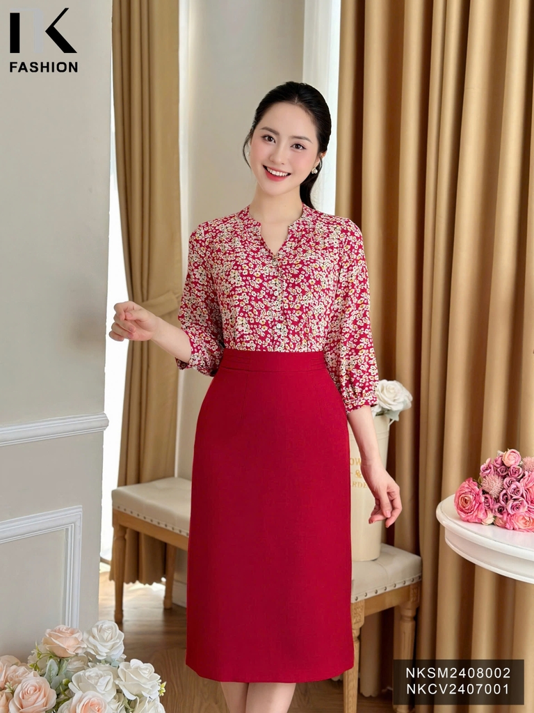 Sơ mi hoa tay lỡ cổ tàu màu sắc mới, kiểu cách, dễ mặc NKSM2408002